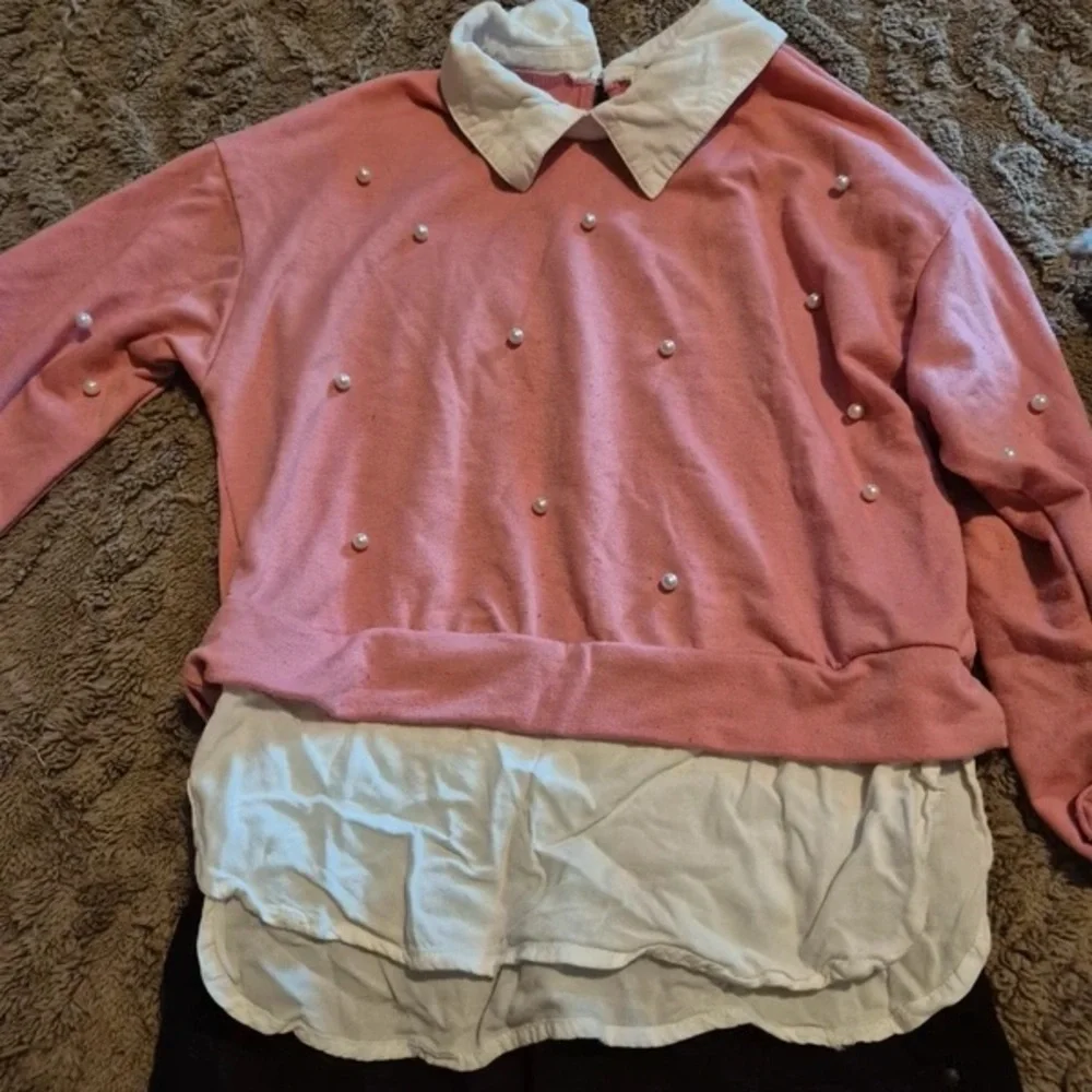 Girls Pink Pearl-Embellished Layered Top